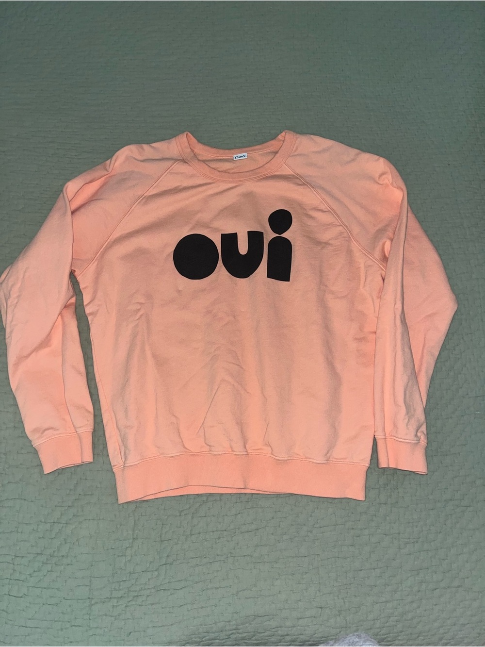 Clare V. Oui Graphic Crewneck Sweatshirt - Peach